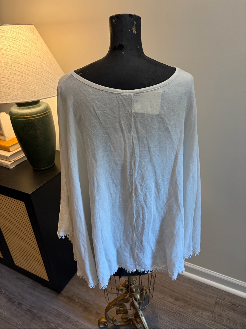 NWT Elena Baldi Boho Chic Festival Beige 100% Linen Poncho Shaw OS Made in Italy - Picture 5 of 13